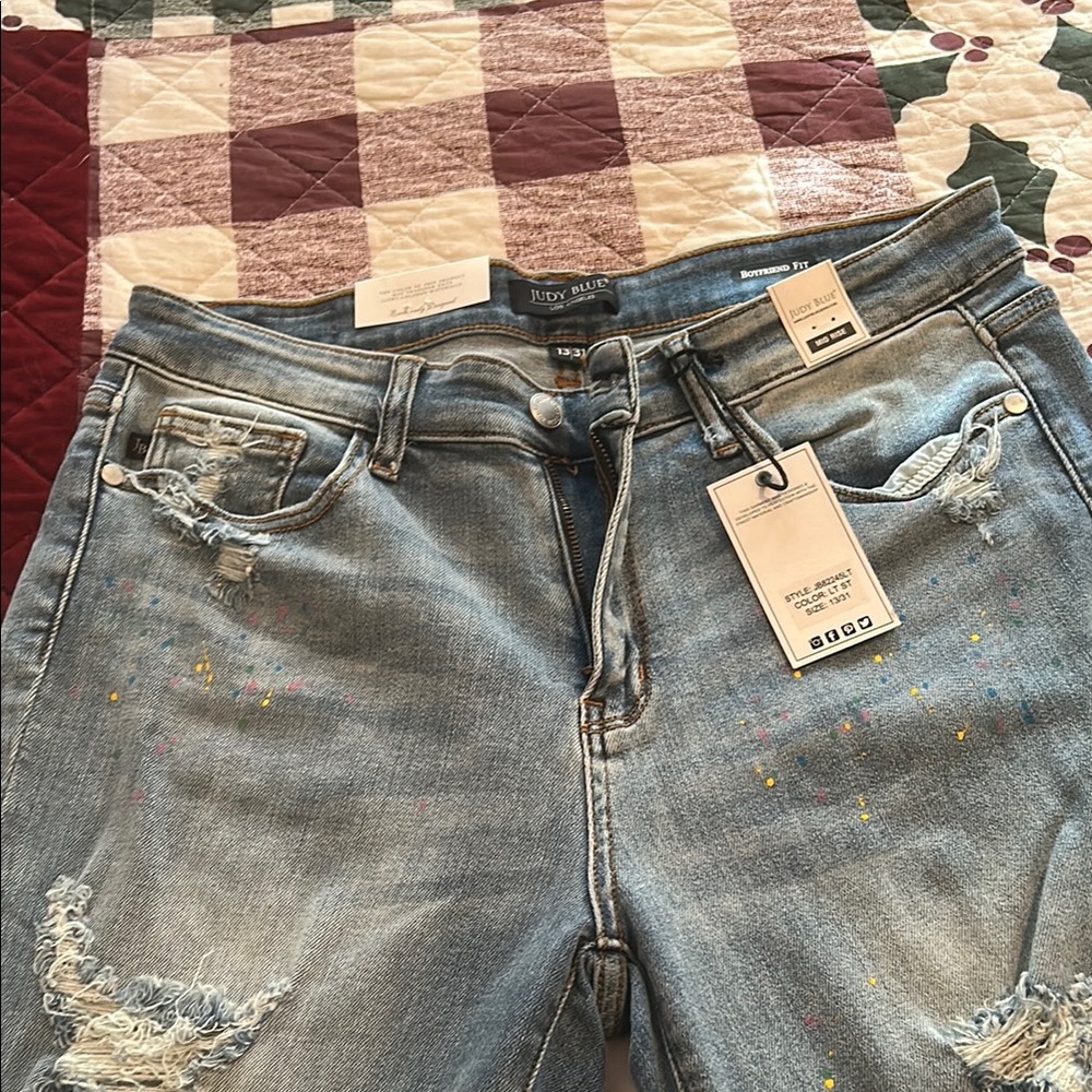 Judy Blue Blue Boyfriend Jeans with Distressing